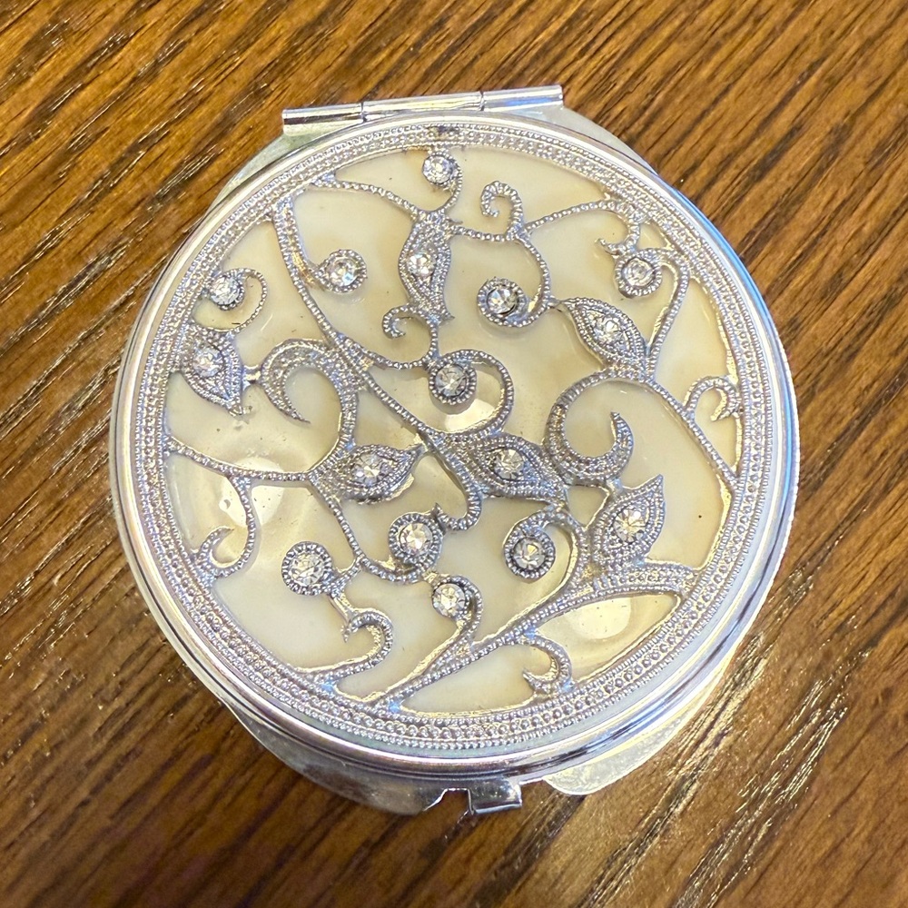 Elegant Silver and Cream Compact VTG Mirror